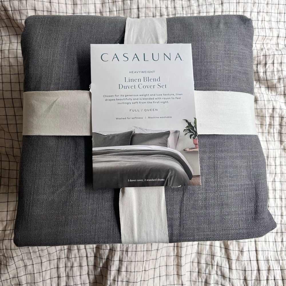 Queen linen blend Duvet Cover Dark Gray - Casaluna